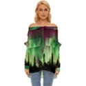 Aurora Borealis Northern Lights Forest Trees Woods Off Shoulder Chiffon Pocket Shirt View1