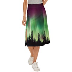 Aurora Borealis Northern Lights Forest Trees Woods Midi Panel Skirt by danenraven