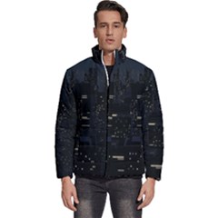 City Night Urban Downtown Science Tower Halo Men s Puffer Bubble Jacket Coat