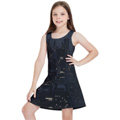 City Night Urban Downtown Science Tower Halo Kids  Lightweight Sleeveless Dress by danenraven