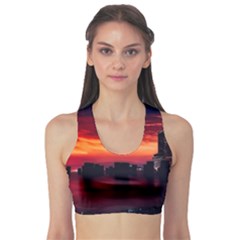 New York City Urban Skyline Harbor Bay Reflections Sports Bra by danenraven