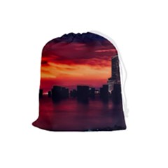 New York City Urban Skyline Harbor Bay Reflections Drawstring Pouch (large) by danenraven