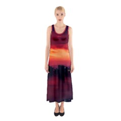 New York City Urban Skyline Harbor Bay Reflections Sleeveless Maxi Dress by danenraven