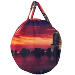 New York City Urban Skyline Harbor Bay Reflections Giant Round Zipper Tote by danenraven