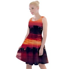 New York City Urban Skyline Harbor Bay Reflections Knee Length Skater Dress by danenraven