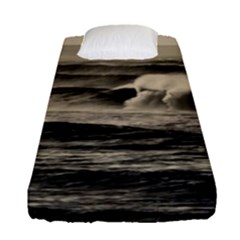 Sea Ocean Waves Sunset Sunrise Rough Seas Nature Black White Fitted Sheet (single Size) by danenraven