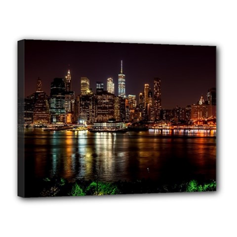 New York City Panorama Urban Hudson River Water Canvas 16  X 12  (stretched) by danenraven