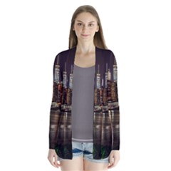 New York City Panorama Urban Hudson River Water Drape Collar Cardigan by danenraven