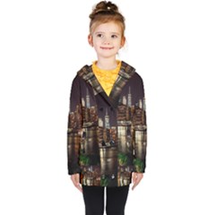 New York City Panorama Urban Hudson River Water Kids  Double Breasted Button Coat by danenraven