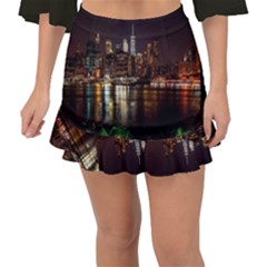 New York City Panorama Urban Hudson River Water Fishtail Mini Chiffon Skirt by danenraven