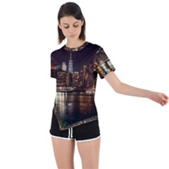 New York City Panorama Urban Hudson River Water Asymmetrical Short Sleeve Sports Tee by danenraven