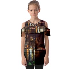 New York City Panorama Urban Hudson River Water Fold Over Open Sleeve Top by danenraven