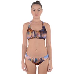 Vancouver Canada Sea Ocean Reflections Skyline Cross Back Hipster Bikini Set by danenraven