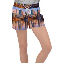 Vancouver Canada Sea Ocean Reflections Skyline Velour Lounge Shorts by danenraven
