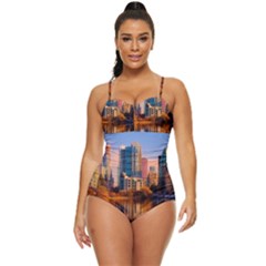 Vancouver Canada Sea Ocean Reflections Skyline Retro Full Coverage Swimsuit by danenraven