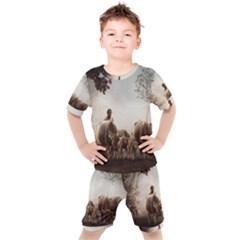 Man Cattle Animals Cows Bulls Calves Mammals Kids  Tee And Shorts Set by danenraven