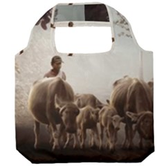 Man Cattle Animals Cows Bulls Calves Mammals Foldable Grocery Recycle Bag by danenraven