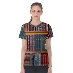 Books Library Bookshelf Bookshop Vintage Antique Women s Cotton Tee