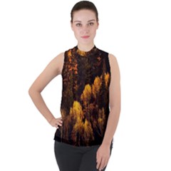 Autumn Fall Foliage Forest Trees Woods Nature Mock Neck Chiffon Sleeveless Top by danenraven