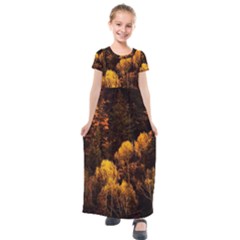 Autumn Fall Foliage Forest Trees Woods Nature Kids  Short Sleeve Maxi Dress by danenraven