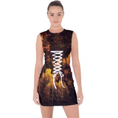 Autumn Fall Foliage Forest Trees Woods Nature Lace Up Front Bodycon Dress by danenraven