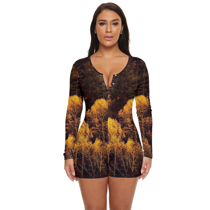 Autumn Fall Foliage Forest Trees Woods Nature Long Sleeve Boyleg Swimsuit