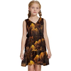 Autumn Fall Foliage Forest Trees Woods Nature Kids  Sleeveless Tiered Mini Dress by danenraven