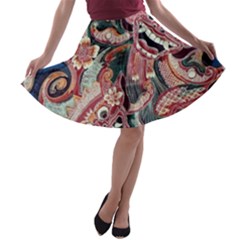 Indonesia Bali Batik Fabric Impression Patterns A-line Skater Skirt by danenraven