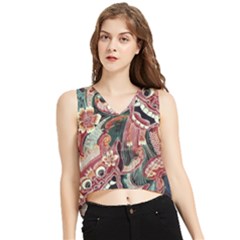 Indonesia Bali Batik Fabric Impression Patterns V-neck Cropped Tank Top by danenraven