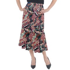 Indonesia Bali Batik Fabric Impression Patterns Midi Mermaid Skirt by danenraven