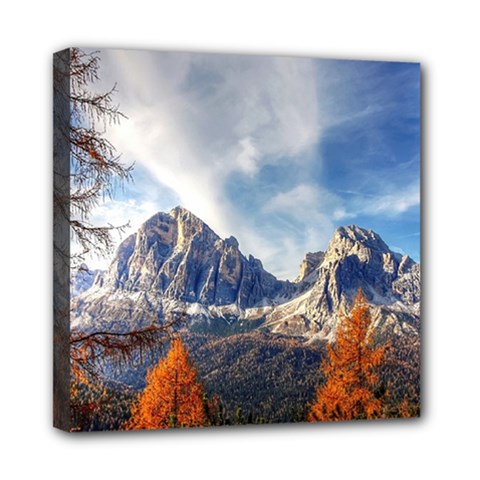 Dolomites Mountains Alps Alpine Trees Conifers Mini Canvas 8  X 8  (stretched) by danenraven