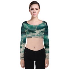 Sea Ocean Waves Seascape Beach Velvet Long Sleeve Crop Top by danenraven