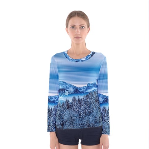 Winter Forest Mountain Snow Nature Alpine Trees Women s Long Sleeve Tee by danenraven
