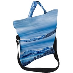 Winter Forest Mountain Snow Nature Alpine Trees Fold Over Handle Tote Bag by danenraven