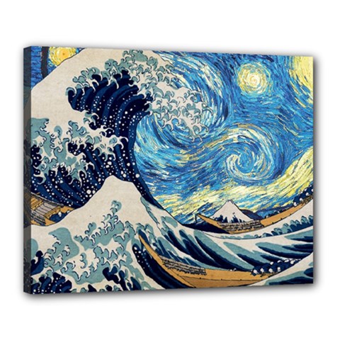 The Great Wave Of Kanagawa Painting Starry Night Vincent Van Gogh Canvas 20  X 16  (stretched) by danenraven