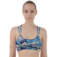 The Great Wave Of Kanagawa Painting Starry Night Vincent Van Gogh Line Them Up Sports Bra by danenraven