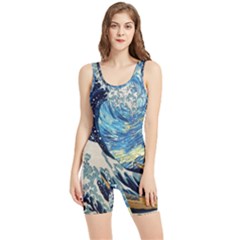 The Great Wave Of Kanagawa Painting Starry Night Vincent Van Gogh Women s Wrestling Singlet by danenraven