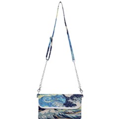 The Great Wave Of Kanagawa Painting Starry Night Vincent Van Gogh Mini Crossbody Handbag by danenraven