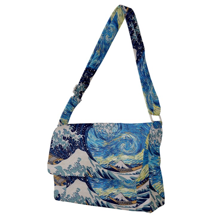 The Great Wave Of Kanagawa Painting Starry Night Vincent Van Gogh Full Print Messenger Bag (L)