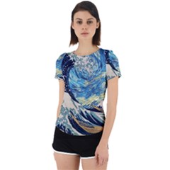 The Great Wave Of Kanagawa Painting Starry Night Vincent Van Gogh Back Cut Out Sport Tee by danenraven