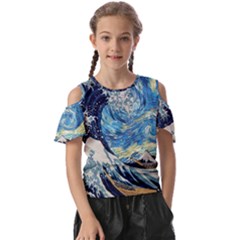 The Great Wave Of Kanagawa Painting Starry Night Vincent Van Gogh Kids  Butterfly Cutout Tee by danenraven