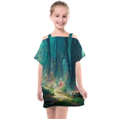 Magical Forest Forest Painting Fantasy Kids  One Piece Chiffon Dress by danenraven