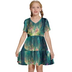 Magical Forest Forest Painting Fantasy Kids  Short Sleeve Tiered Mini Dress by danenraven