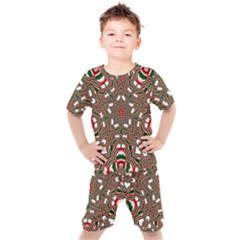 Christmas-kaleidoscope Kids  Tee And Shorts Set by artworkshop