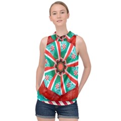 Christmas Kaleidoscope High Neck Satin Top by artworkshop