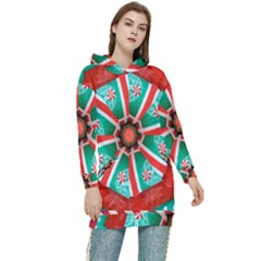 Christmas Kaleidoscope Women s Long Oversized Pullover Hoodie by artworkshop
