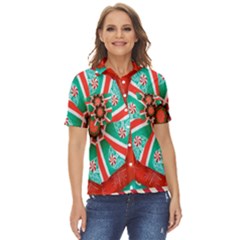 Christmas Kaleidoscope Women s Short Sleeve Double Pocket Shirt