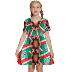 Christmas Kaleidoscope Kids  Short Sleeve Tiered Mini Dress