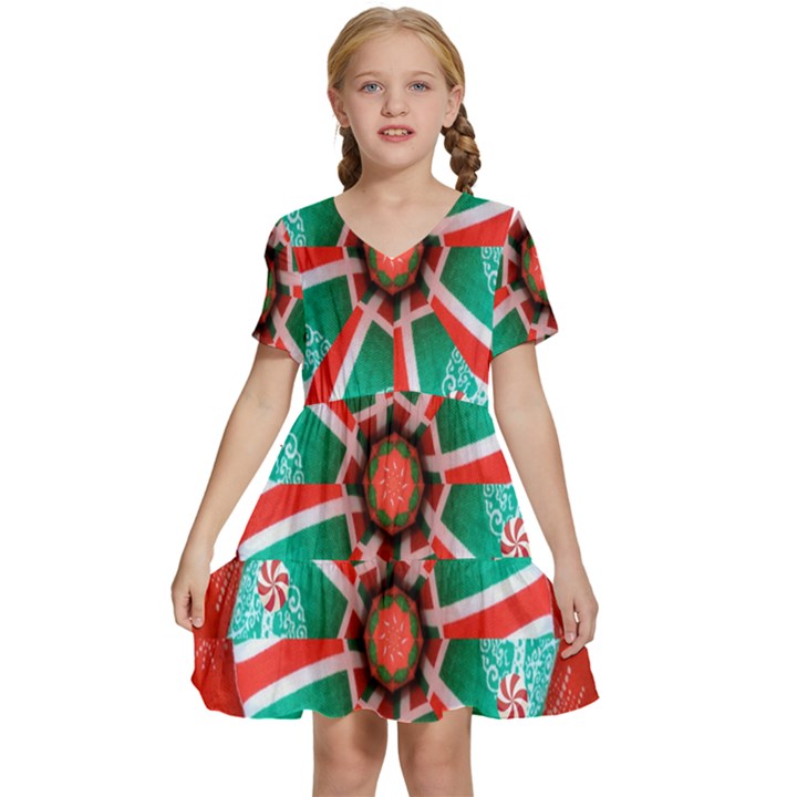 Christmas kaleidoscope Kids  Short Sleeve Tiered Mini Dress