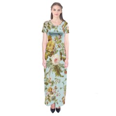 Flowers Vintage Floral Short Sleeve Maxi Dress